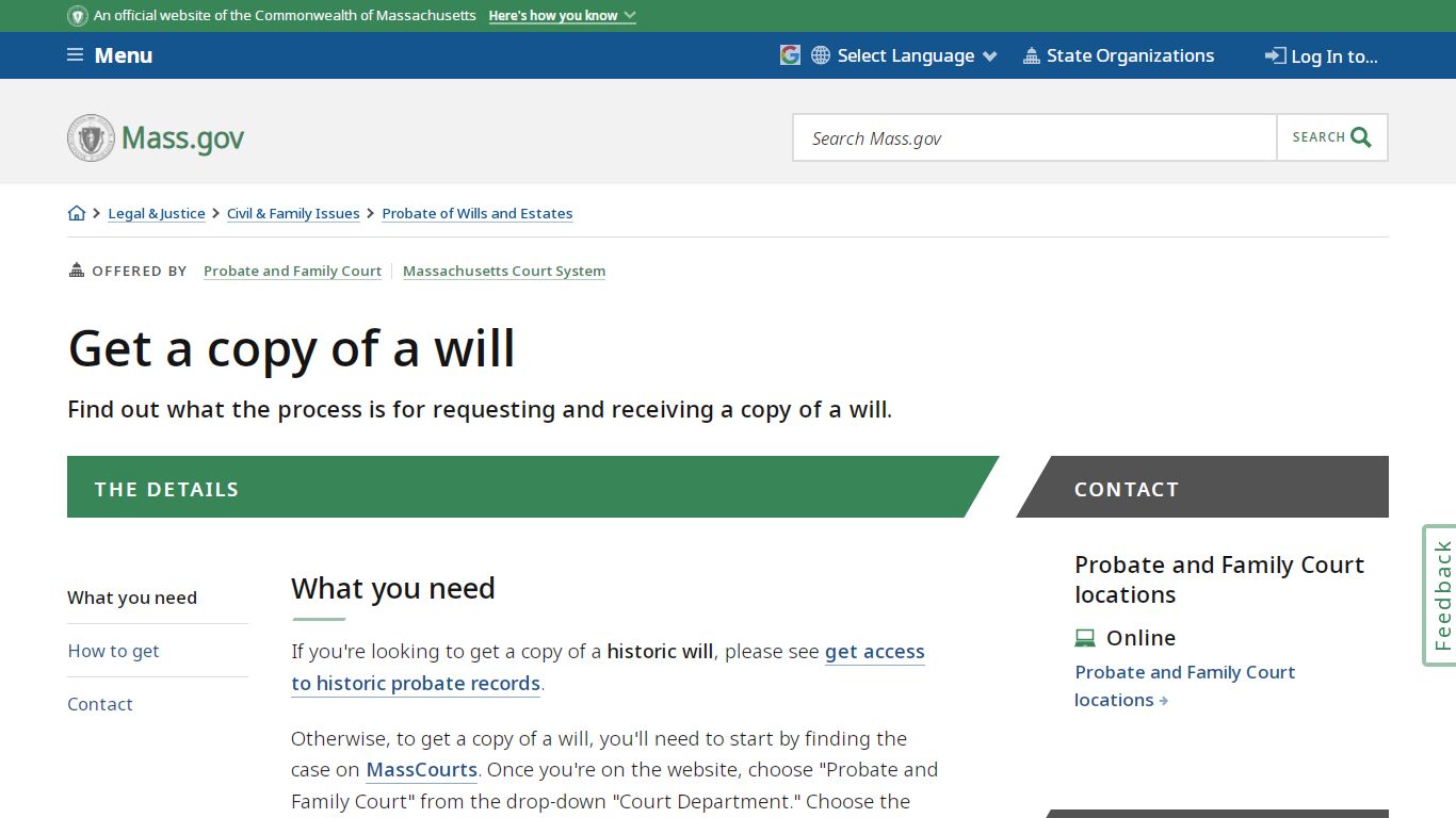 Get a copy of a will | Mass.gov