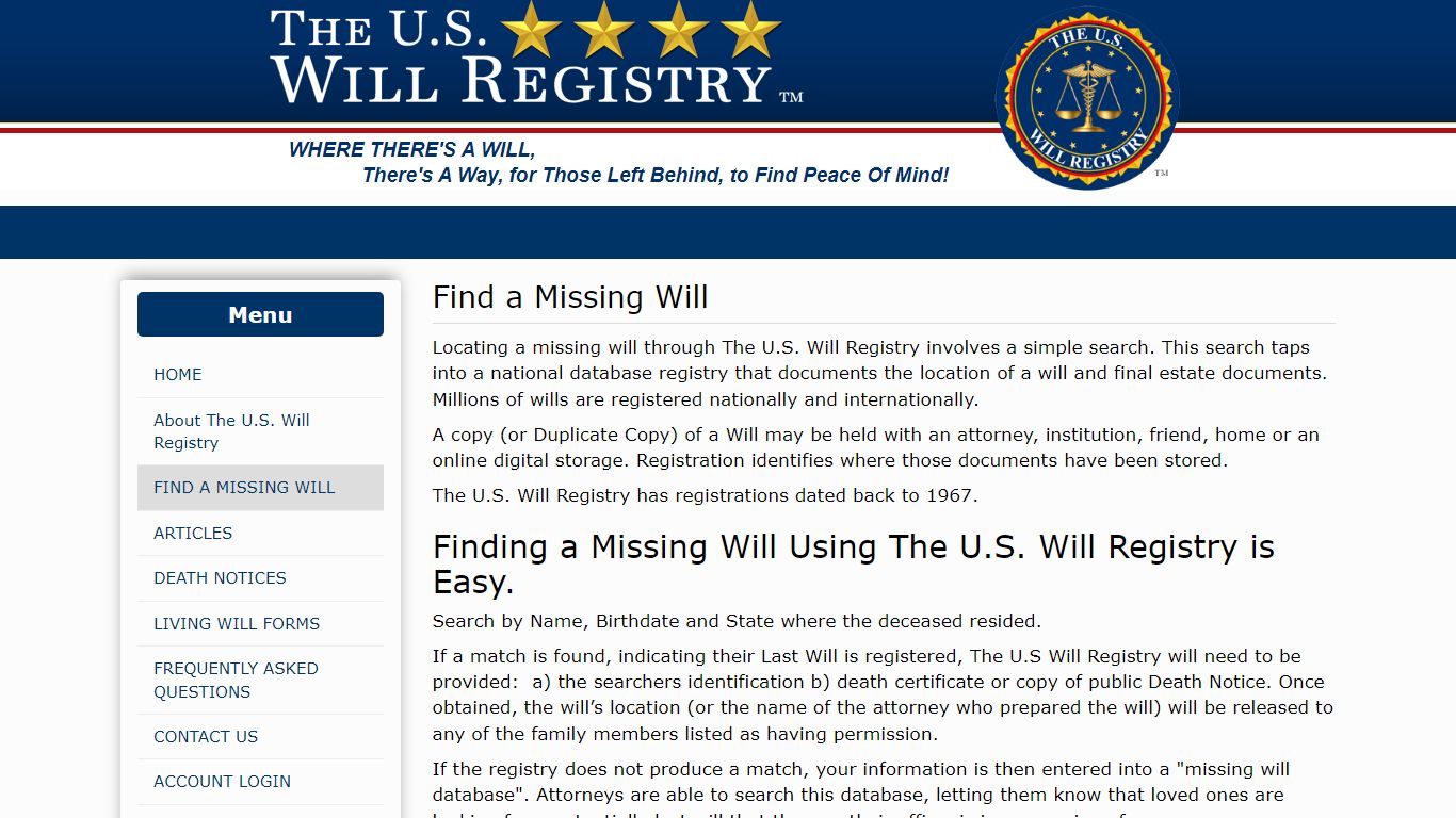 Find a Missing Will - The U.S. Will Registry